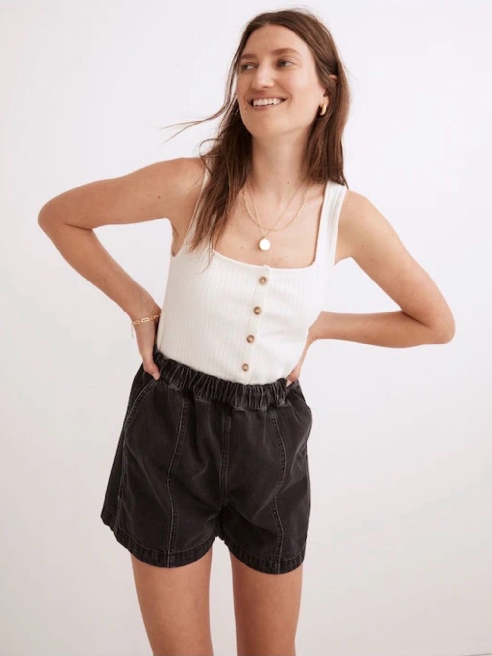 Madewell Easy Pull-On Shorts Lunar Wash Black TENCEL Denim Shorts XS